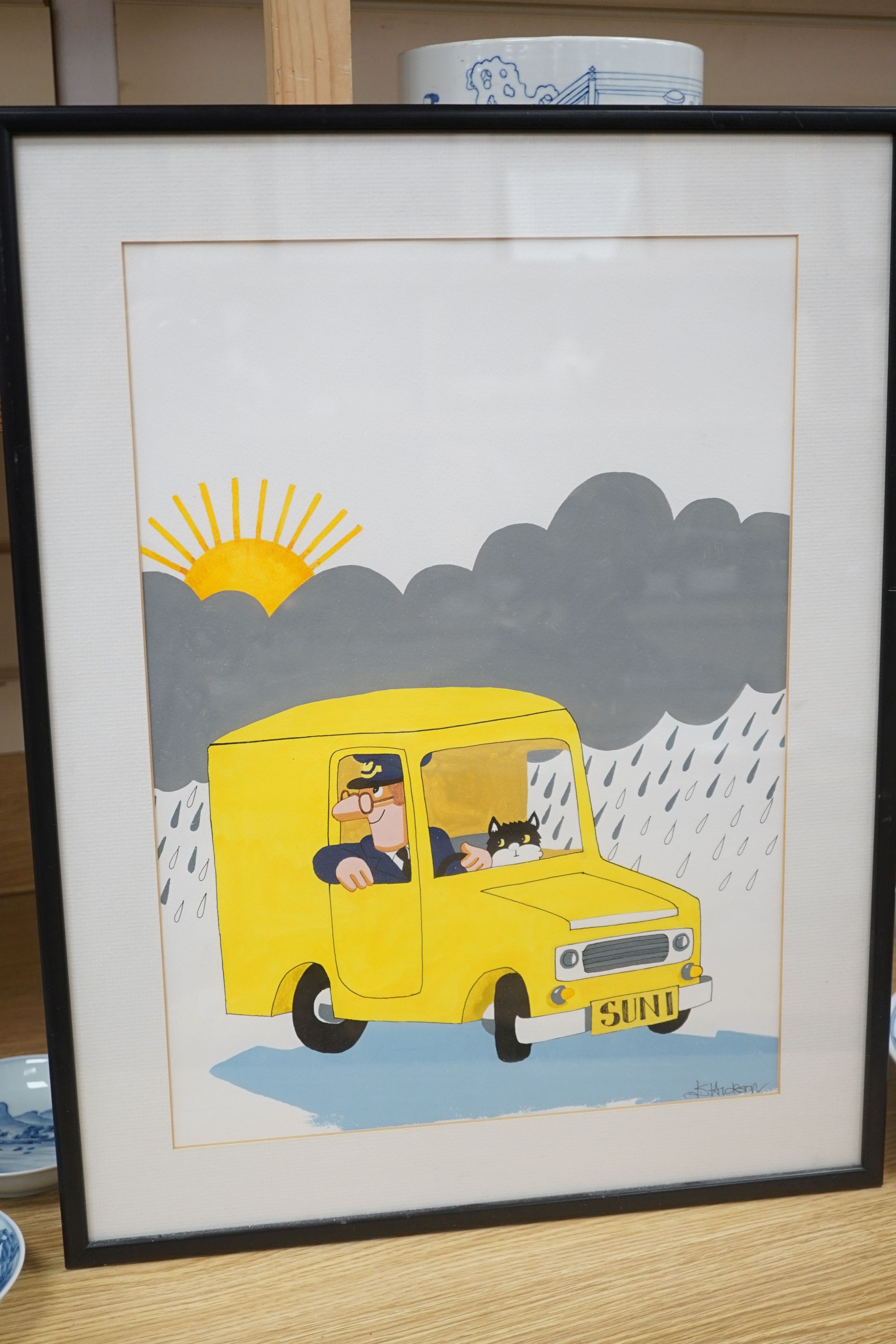 Postman Pat, original artwork by Joan Hickson, acrylic and flet pen, 36 x 46cm